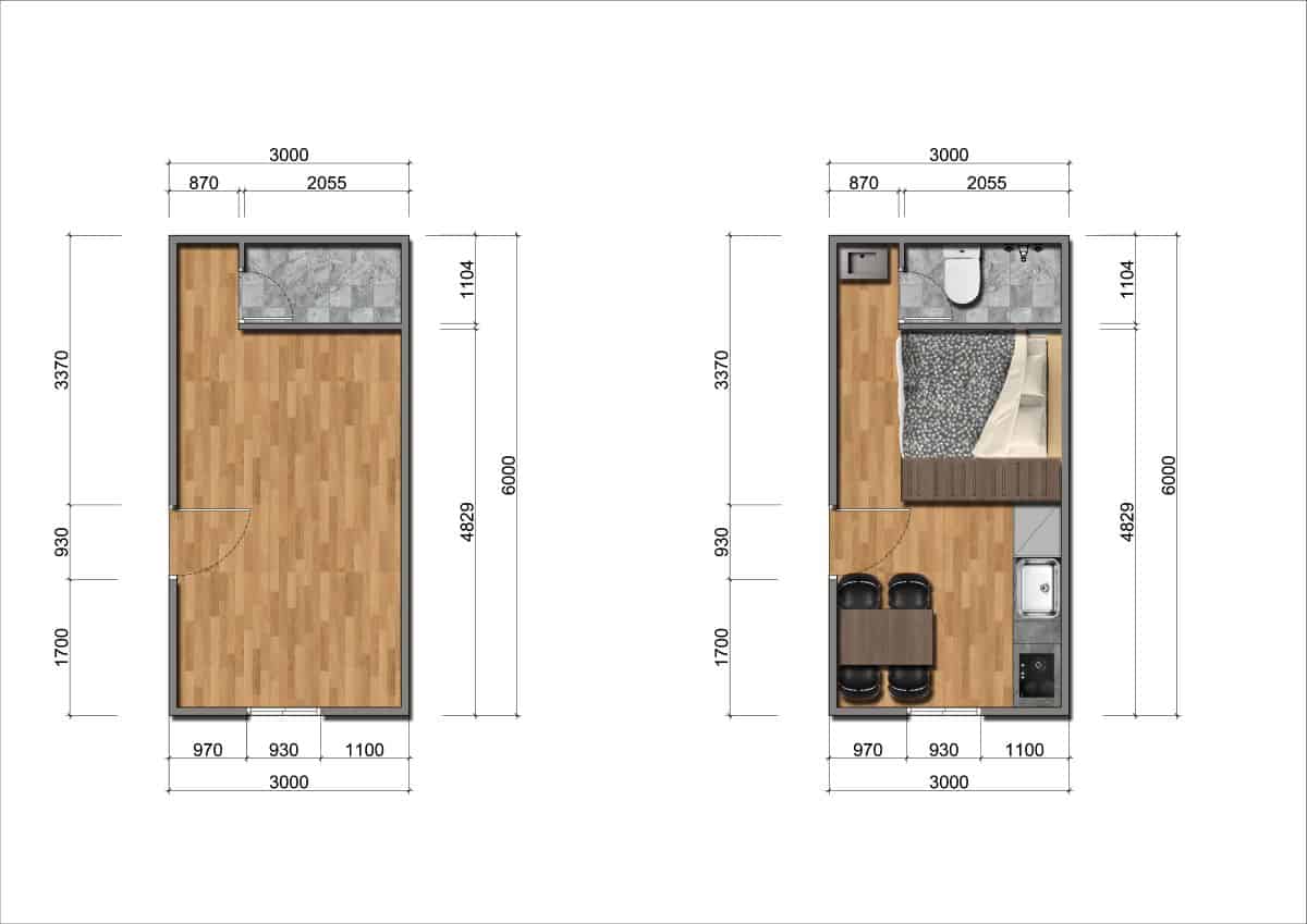 Phước Thịnh Group cũng có thể bố trí không gian bên trong nhà container NC15 theo một cách khác mà vẫn tạo sự thông thoáng cho ngôi nhà