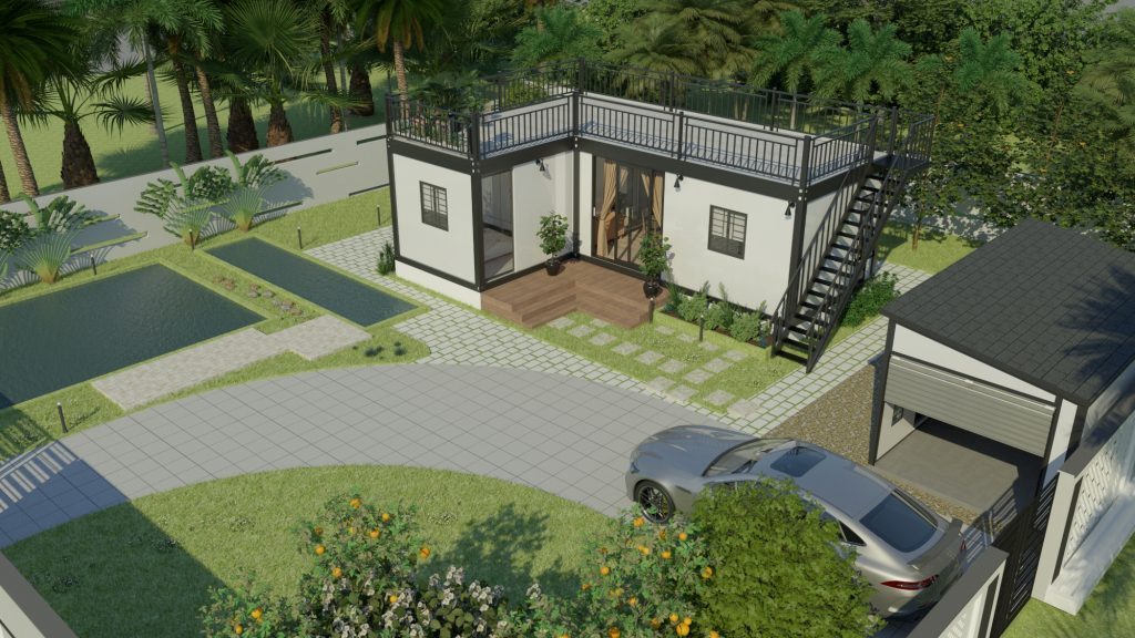 Mẫu nhà tiền chế 100m2 kiểu chữ L tối ưu diện tích, tiện nghi cho gia đình nhiều thế hệ