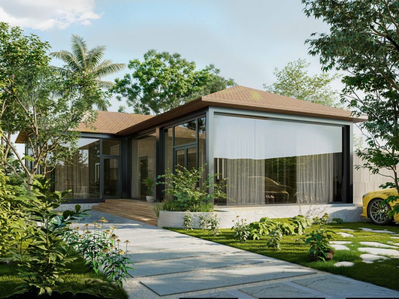 Mẫu nhà lắp ghép chữ L 72m2 đẹp, hiện đại