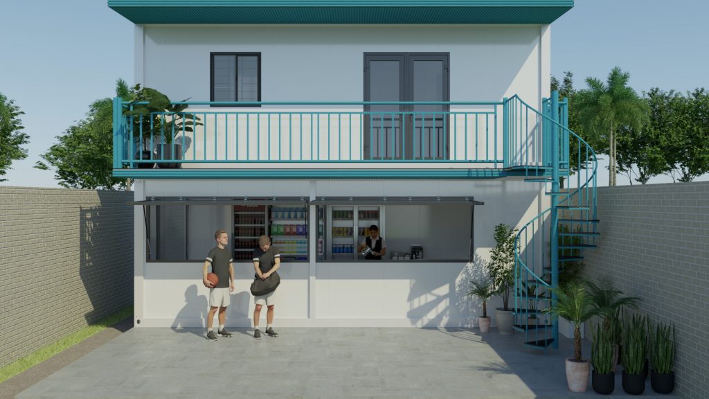 Mẫu nhà lắp ghép kết hợp bán hàng, linh hoạt cho kinh doanh nhỏ.