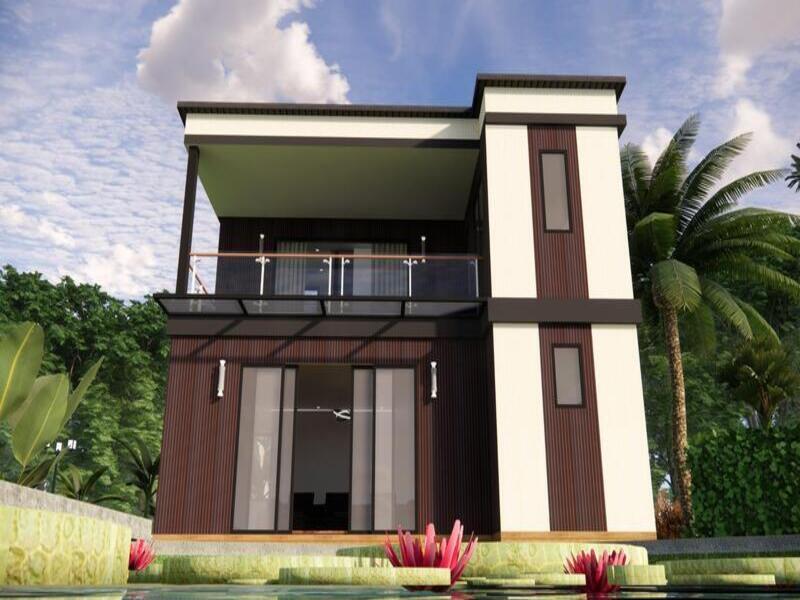 Mẫu nhà 2 tầng 300 triệu có ban công nhỏ phía trước